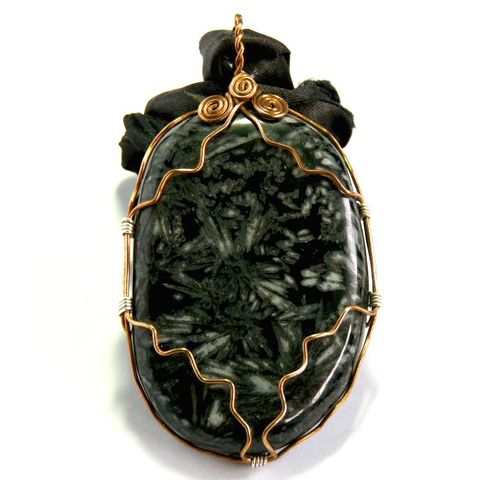 Chrysanthemum,Stone,wire,wrapped,pendant,on,black,Silk,ribbon,chrysanthemum stone,bronze,wire wrapped,wire wrapped jewellery,wire wrapped jewelry