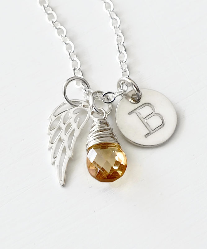 Personalized Baby Loss Necklace with November Birthstone and Initial