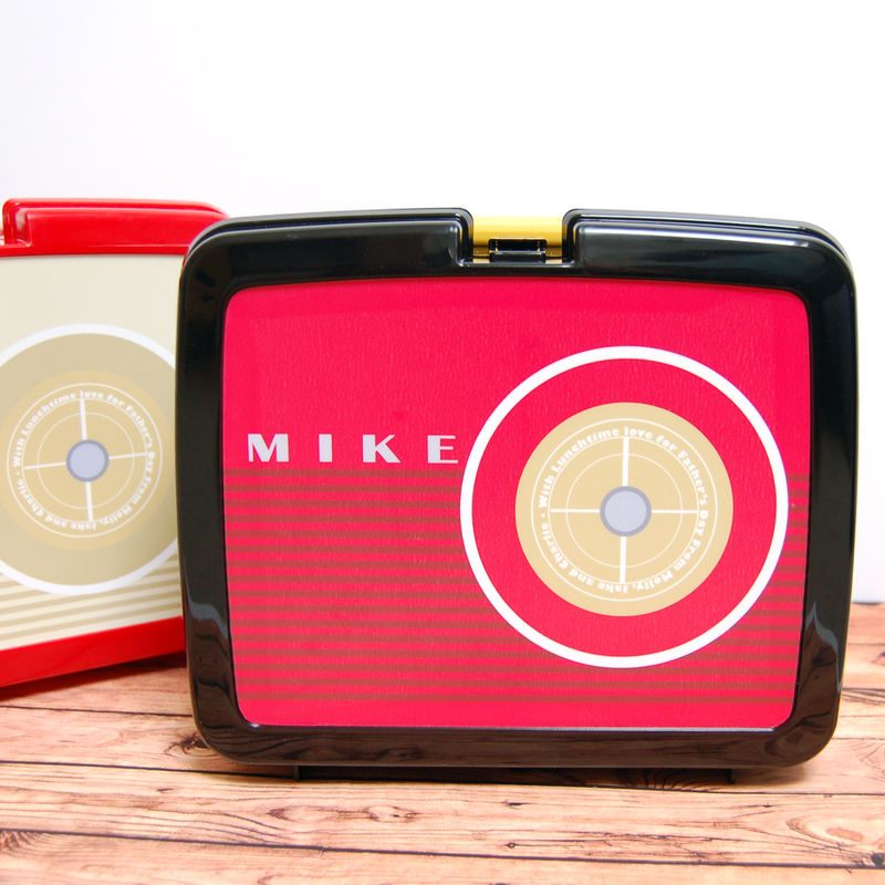 Personalised Retro Radio Lunch Box Spotty N Stripy
