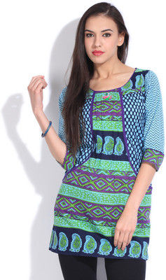 Blue Rain & Rainbow Casual 3/4 Sleeve Printed Women's Kurti - product image