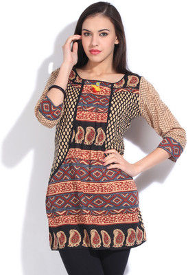 Brown Rain & Rainbow 3/4 Sleeve Printed Women's Kurti - product image