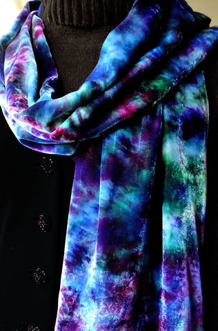 Hand,Dyed,SIlk,Velvet,and,Charmeuse,Long,Scarf,Blue,Mermaids,Garden,Accessories,Silk,tasrete