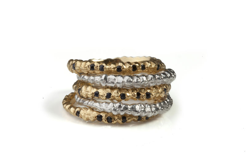 Black Sapphire Fine Band Ring Stack ROS MILLAR