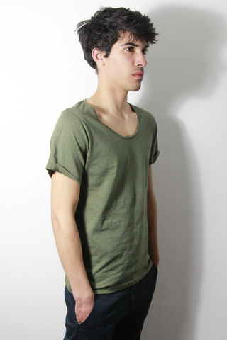 Premium,:,Khaki,trikki, speckled, flecked, designer, scoop neck, low cut, wide collar, indie, festival, premium, t-shirt, fashion, style