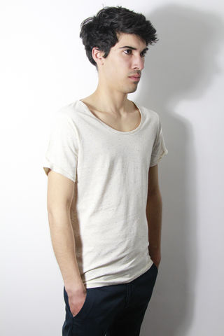 Premium,:,Ecru,trikki, speckled, flecked, designer, scoop neck, low cut, wide collar, indie, festival, premium, t-shirt, fashion, style