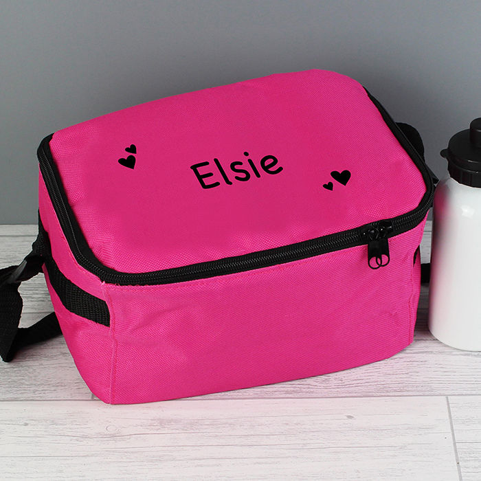 Pink Lunch Bag Black Hearts Childrens Personalised Gifts Pink Lunch Bag Black Hearts