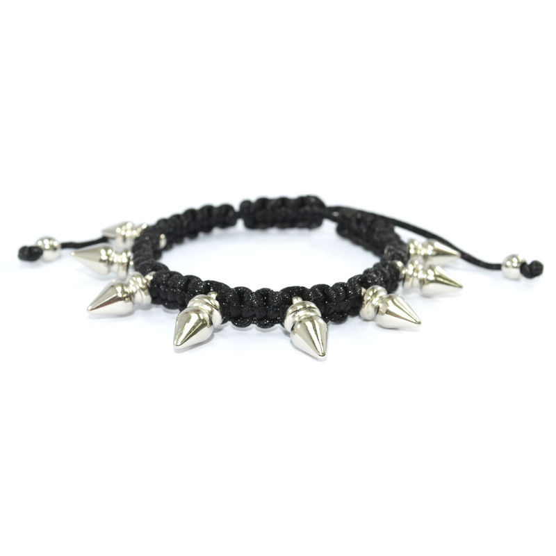 BLACK WOVEN STRING WITH SPIKE BRACELET - product image