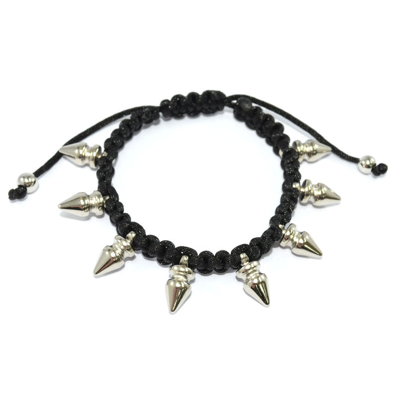 BLACK WOVEN STRING WITH SPIKE BRACELET - product image