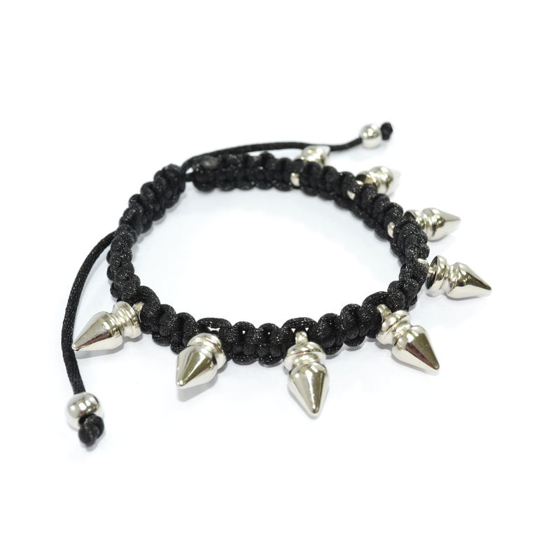 BLACK WOVEN STRING WITH SPIKE BRACELET - product image