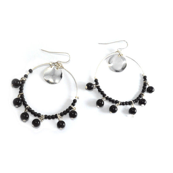 BLACK BEADS CIRCLE DROP EARRING - product image