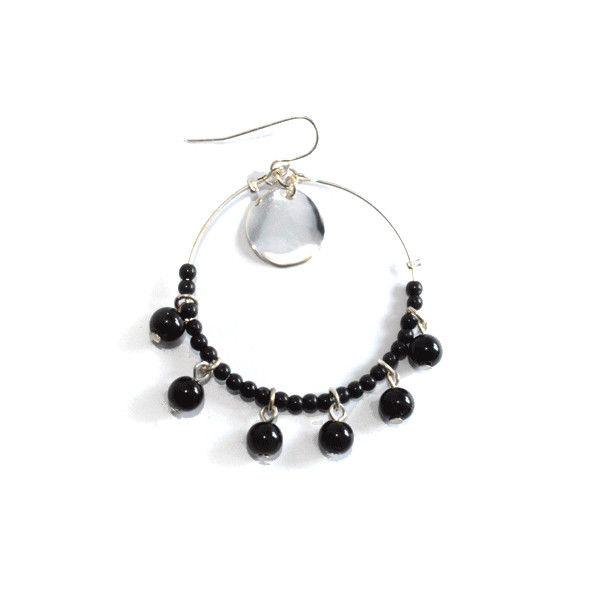 BLACK BEADS CIRCLE DROP EARRING - product image