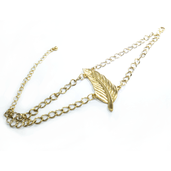 GOLD TONE LEAF DOUBLE CHAIN BRACELET - product image