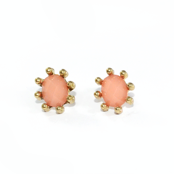 GOLD TONE BEAD WITH PINK GEM EARRING - product image