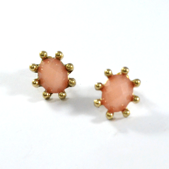 GOLD TONE BEAD WITH PINK GEM EARRING - product image