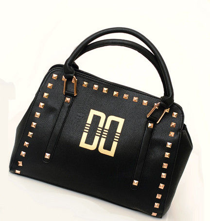 FAUX LEATHER WITH GOLD TONE STUD SATCHEL BAG - product image