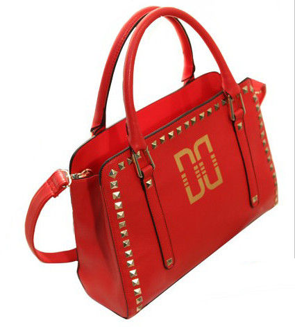 FAUX LEATHER WITH GOLD TONE STUD SATCHEL BAG - product image