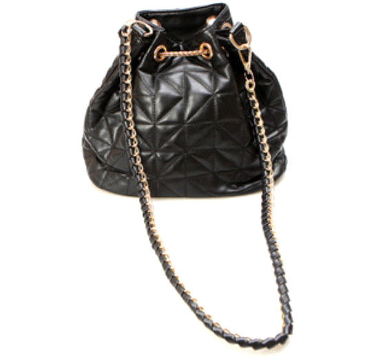 FAUX LEATHER WITH CHAIN DRAWSTRING BAG - product image