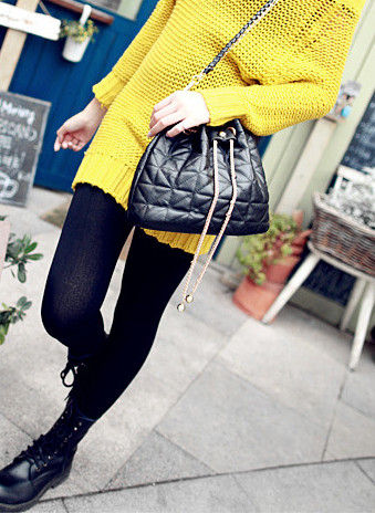 FAUX LEATHER WITH CHAIN DRAWSTRING BAG - product image