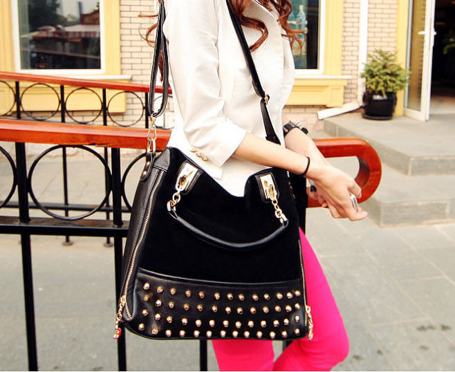 FAUX LEATHER STUD DECOR SATCHEL BAG - product image