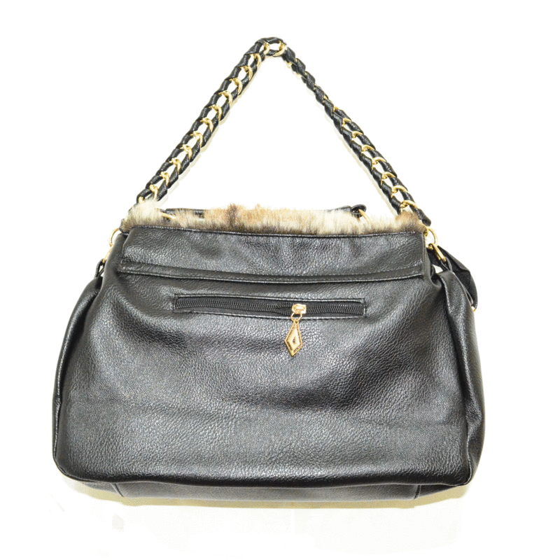 FAUX FUR AND LEATHER GOLD TONE STUD BAG - product image