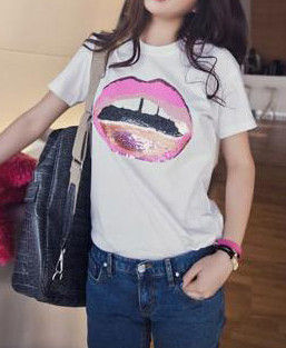 EMBELLISHED LIP TEE - product image