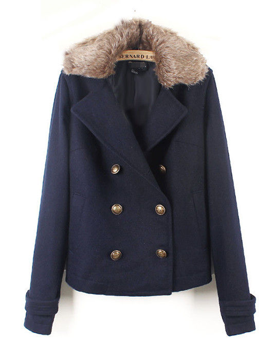 DOUBLE BREAST FUR COLLAR COAT - product image