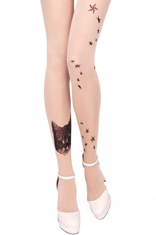 CUTIE CAT AND STARS TATTOO PATTERN TIGHTS - product image
