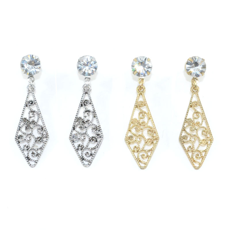 CRYSTAL WITH HOLLOW PATTERN RHOMBUS DROP EARRINGS - product image
