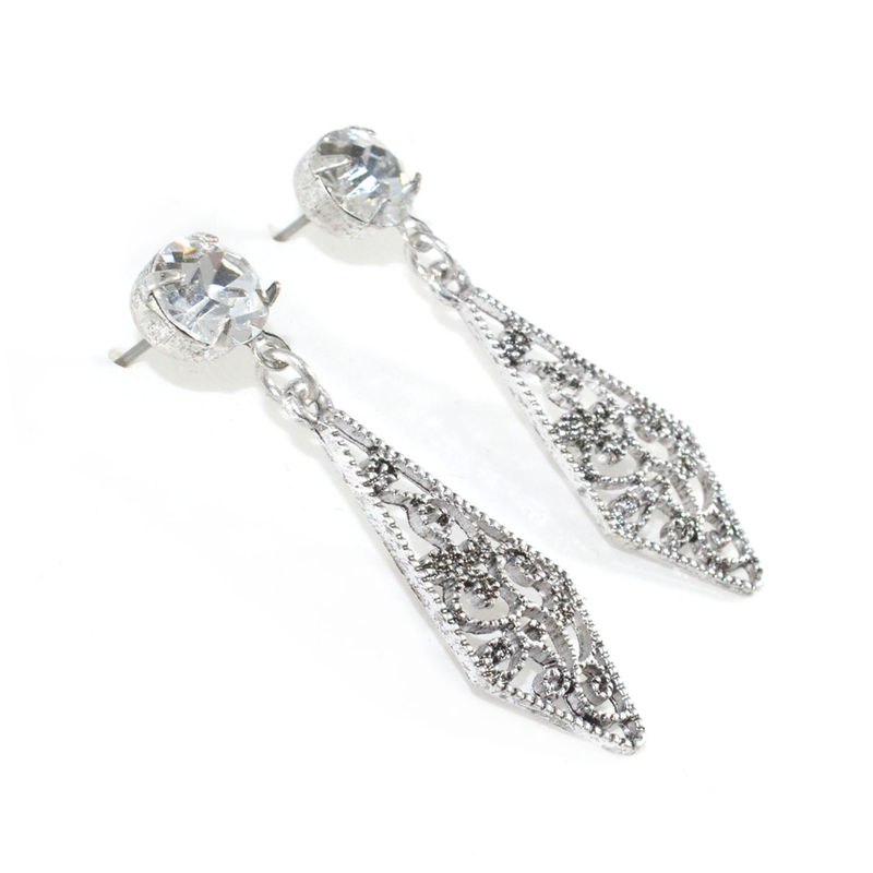 CRYSTAL WITH HOLLOW PATTERN RHOMBUS DROP EARRINGS - product image