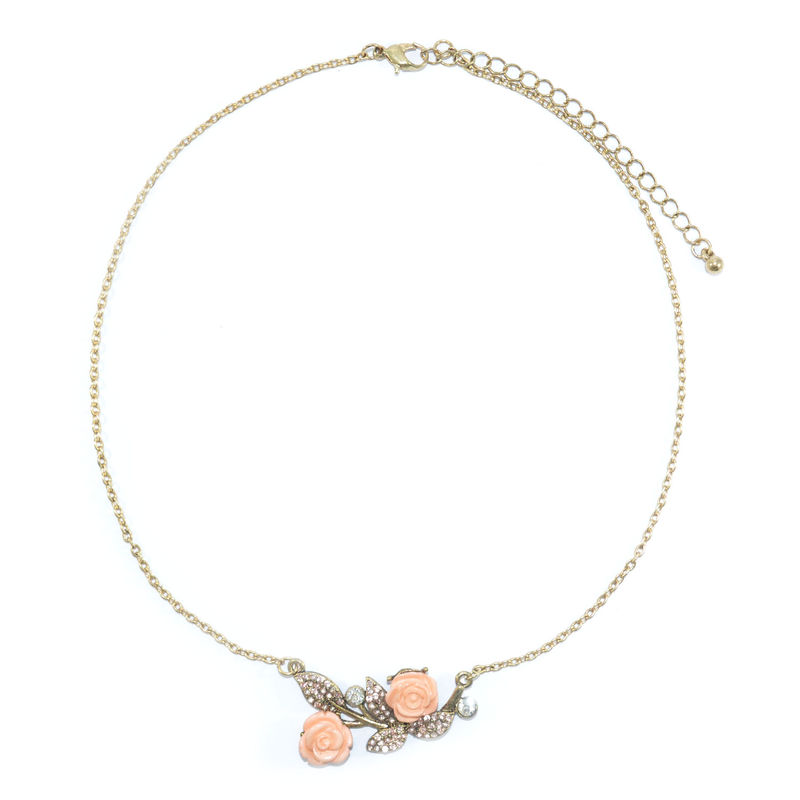 ROSE AND CRYSTAL LEAVES NECKLACE - product image