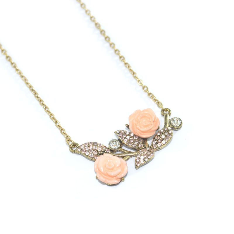 ROSE AND CRYSTAL LEAVES NECKLACE - product image