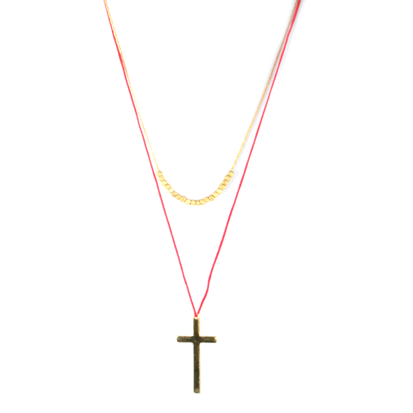 RED STRING WITH GOLD TONE STRING AND CROSS NECKLACE - product image