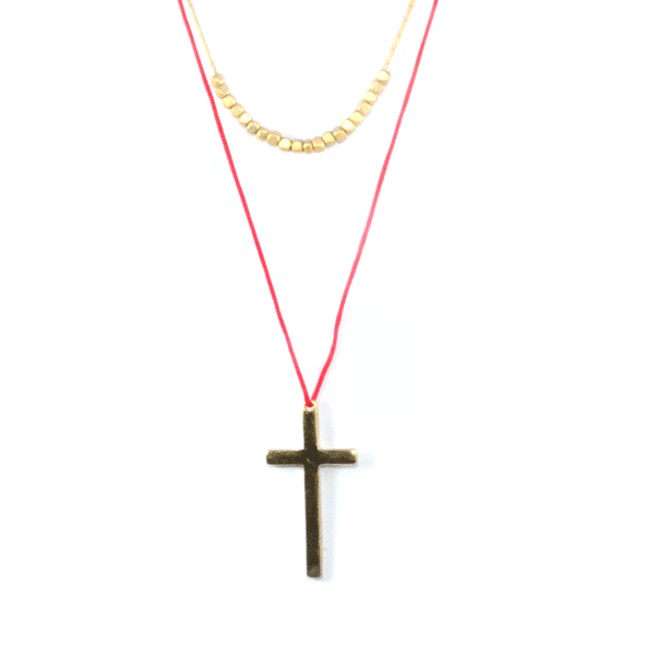 RED STRING WITH GOLD TONE STRING AND CROSS NECKLACE - product image