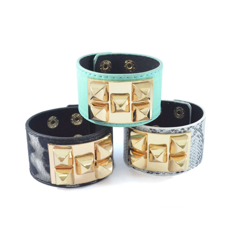 PYRAMID DECOR PATTERN FAUX LEATHER BRACELET - product image