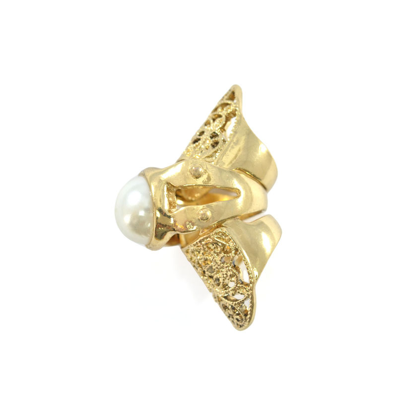 PEARL WITH PATTERN MOVABLE KNUCKLE RING - product image