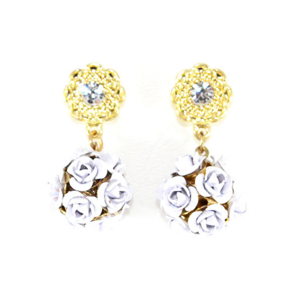 MULTI ROSE BALL WITH CRYSTAL FLOWER EARRING - product image