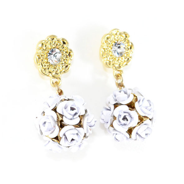 MULTI ROSE BALL WITH CRYSTAL FLOWER EARRING - product image