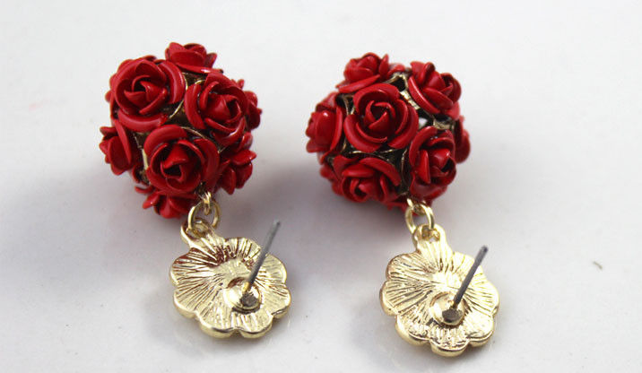 MULTI ROSE BALL WITH CRYSTAL FLOWER EARRING - product image