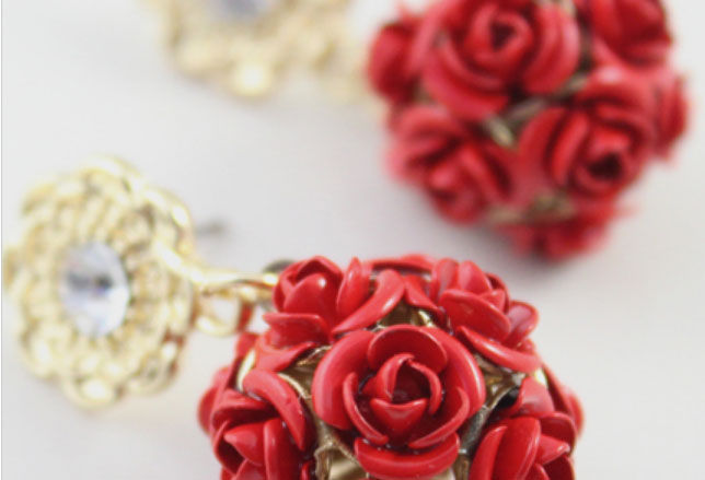 MULTI ROSE BALL WITH CRYSTAL FLOWER EARRING - product image