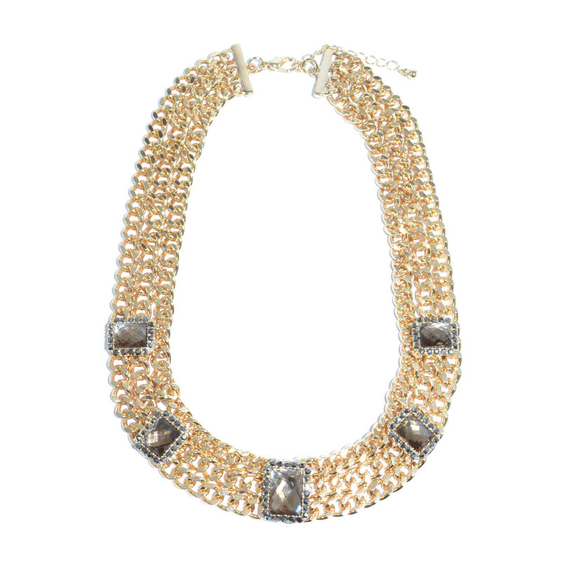MULTI CHAIN WITH SQUARE CRYSTALS DECOR NECKLACE - product image