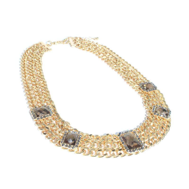 MULTI CHAIN WITH SQUARE CRYSTALS DECOR NECKLACE - product image