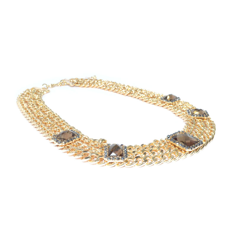 MULTI CHAIN WITH SQUARE CRYSTALS DECOR NECKLACE - product image