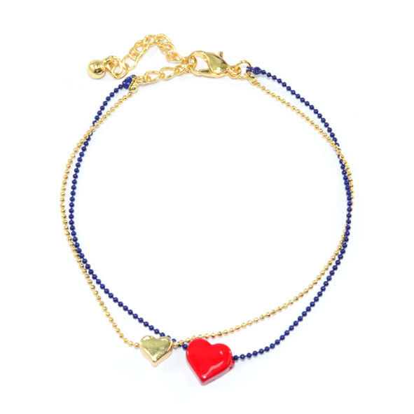 TWO TONE CHAIN DOUBLE HEART PENDANTS BRACELET - product image