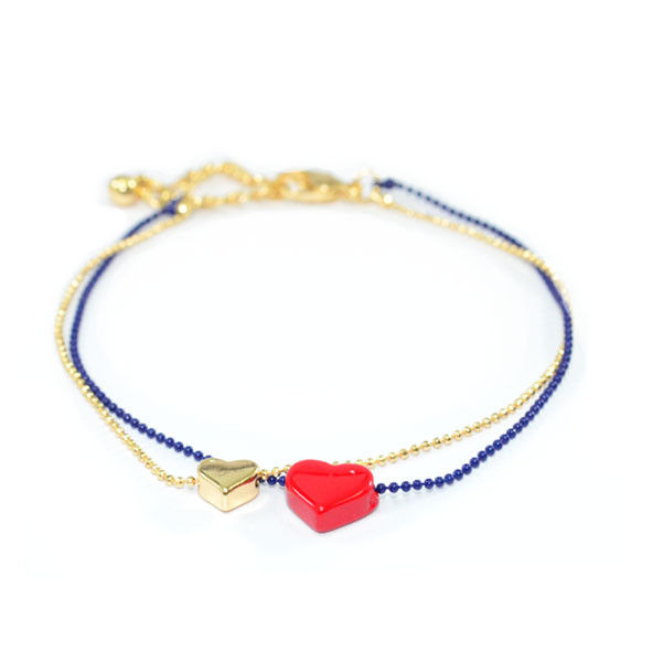 TWO TONE CHAIN DOUBLE HEART PENDANTS BRACELET - product image