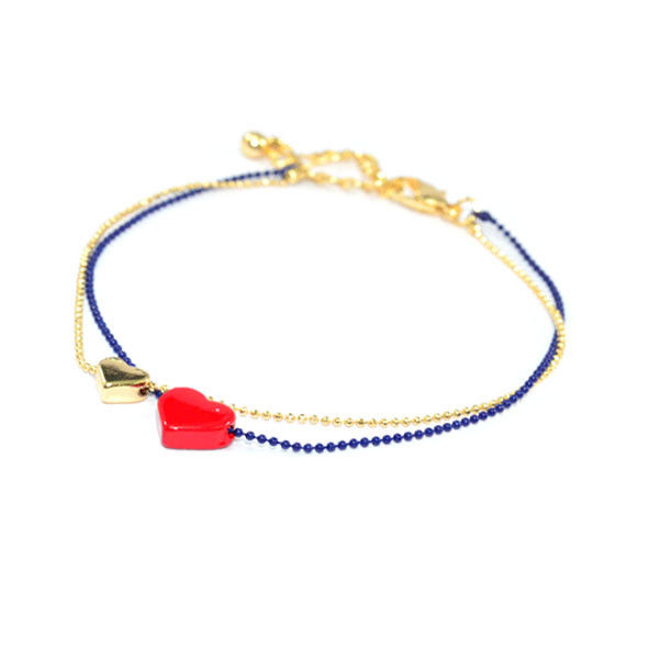 TWO TONE CHAIN DOUBLE HEART PENDANTS BRACELET - product image