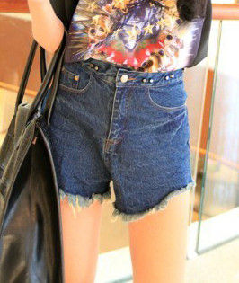 STUDDED FLARE DENIM SHORTS - product image
