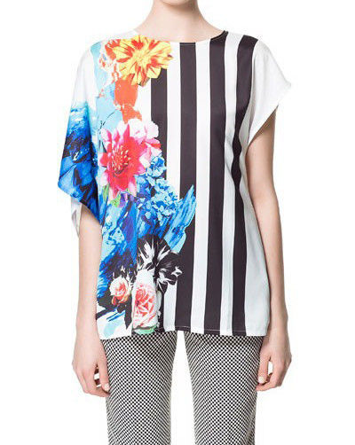 STRIPE AND FLORAL TOP - product image