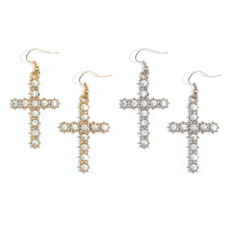 CRYSTAL DANGLING CROSS EARRINGS - product image