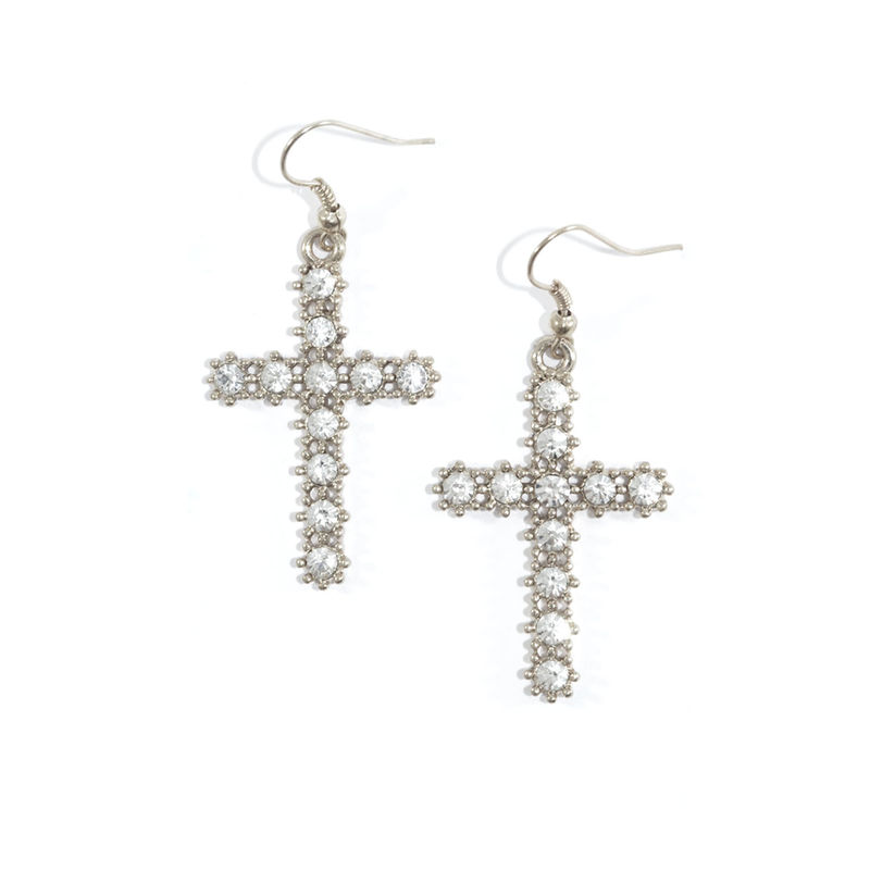 CRYSTAL DANGLING CROSS EARRINGS - product image