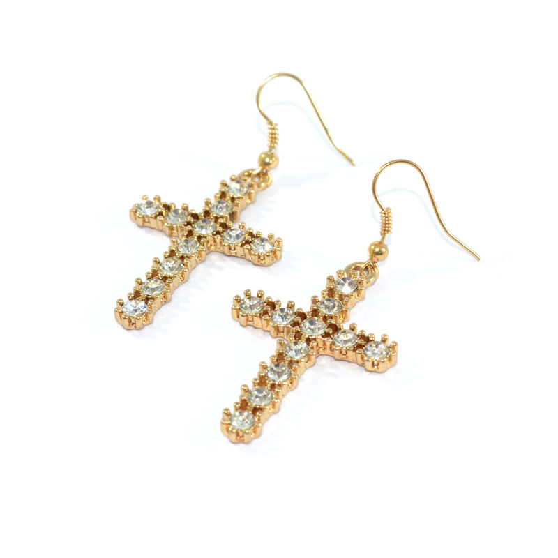 CRYSTAL DANGLING CROSS EARRINGS - product image